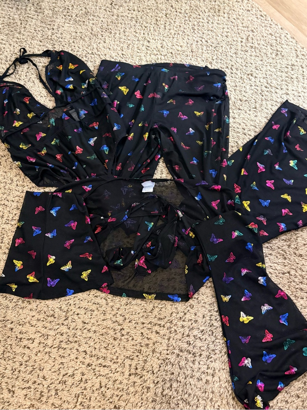 Women’s Black Butterfly Print 3 piece Set